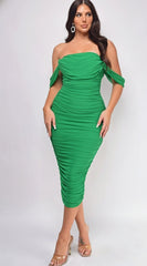 Kat Mesh Off Shoulder Dress - Green