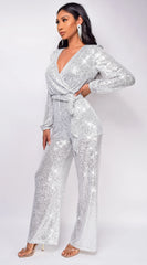 Zaneta Silver Sequin Jumpsuit