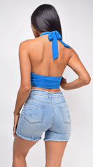 Ivana Blue Wrap Halter Neck Crop Top