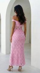 Roselune Lace Off Shoulder Dress - Pink