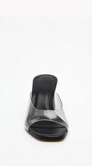 Victoria Clear Strap Mule Heels - Black