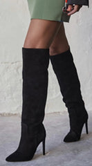 Tassa Faux Suede Pointed Toe Boots - Black