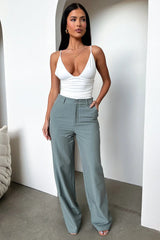 Alaric High Rise Pants - Grey Pinstripe