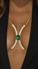 Elara Crystal Green Gem Bra Chain - Gold