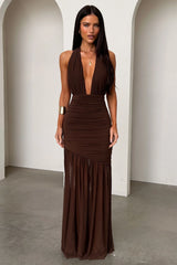 Kova Halter Neck Maxi Dress - Brown