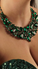 Sophistication Emerald Green Multi Stone Evening Necklace & Earrings Set