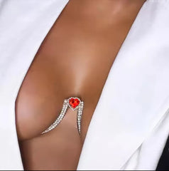 Zenith Red Heart Crystal Bra Chain - Gold