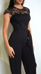 Lorissa Lace Detail Cap Sleeve Jumpsuit - Black