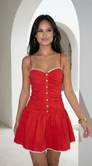 Portofina Contrast Poplin Mini Dress - Red