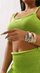 Snake Metal Rhinestone Twisted Bangle Bracelet - Gold
