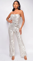 Savia Silver Belted Jumpsuit