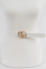 White CG Metal Buckle Faux Leather Belt