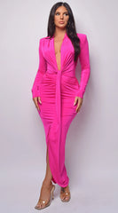 Celeste Fuchsia Pink V Plunge Drape Dress