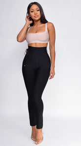 Hara Black High Waist Belted Bandage Pants