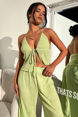 Prisha Wide Leg Plisse Pants - Green