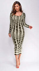 Idalia Black Abstract Long Sleeve Maxi Dress
