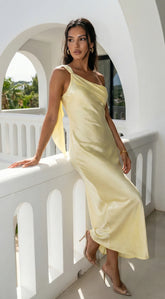 Valencia One Shoulder Satin Maxi Dress - Butter Yellow