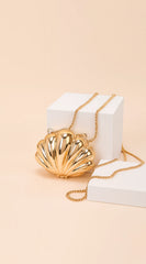 Coraline Shell Metal Mini Clutch Purse - Gold