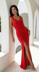 Marena Ruched Maxi Dress - Red