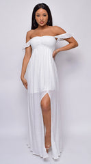 Lagos White Off Shoulder Boho Smocked Maxi Dress