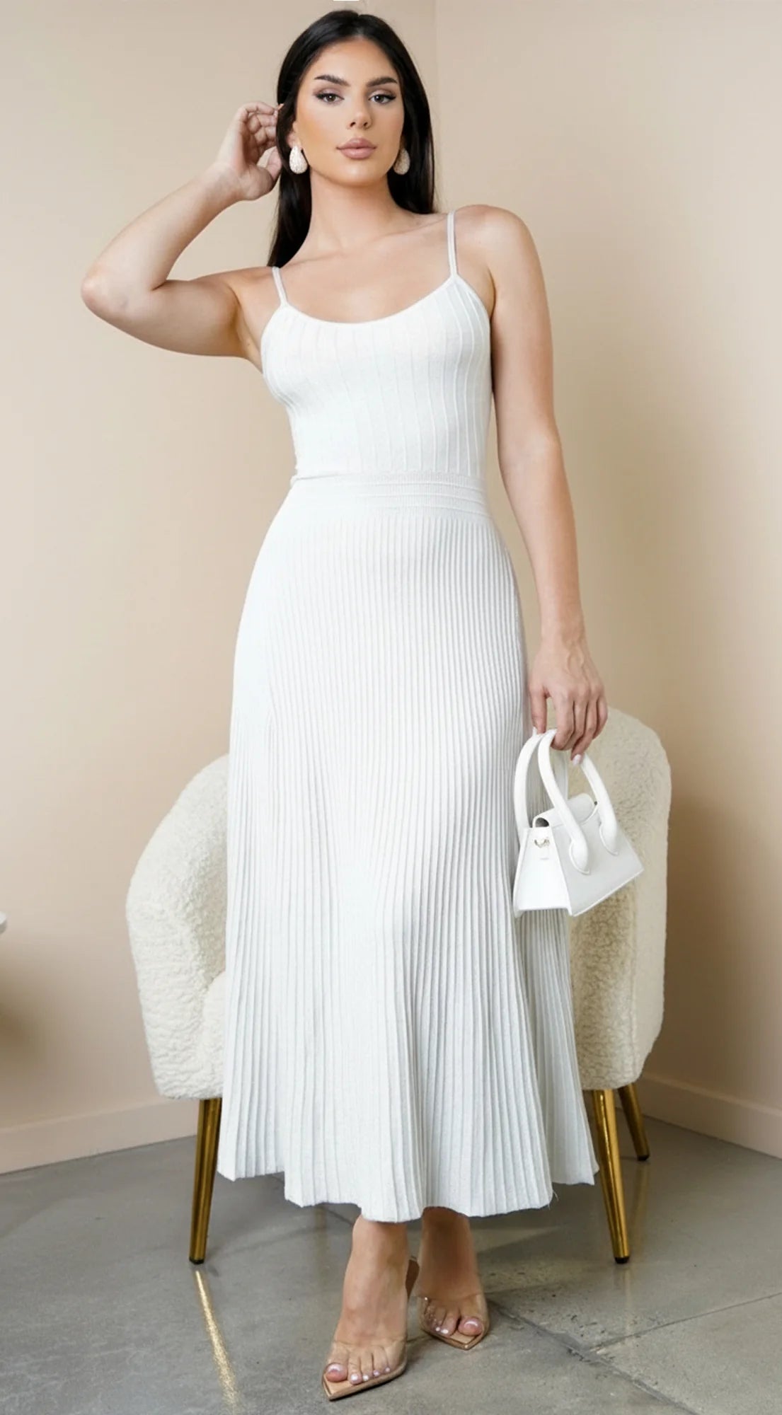 Janece Shimmer Knit Midi Dress - Silver