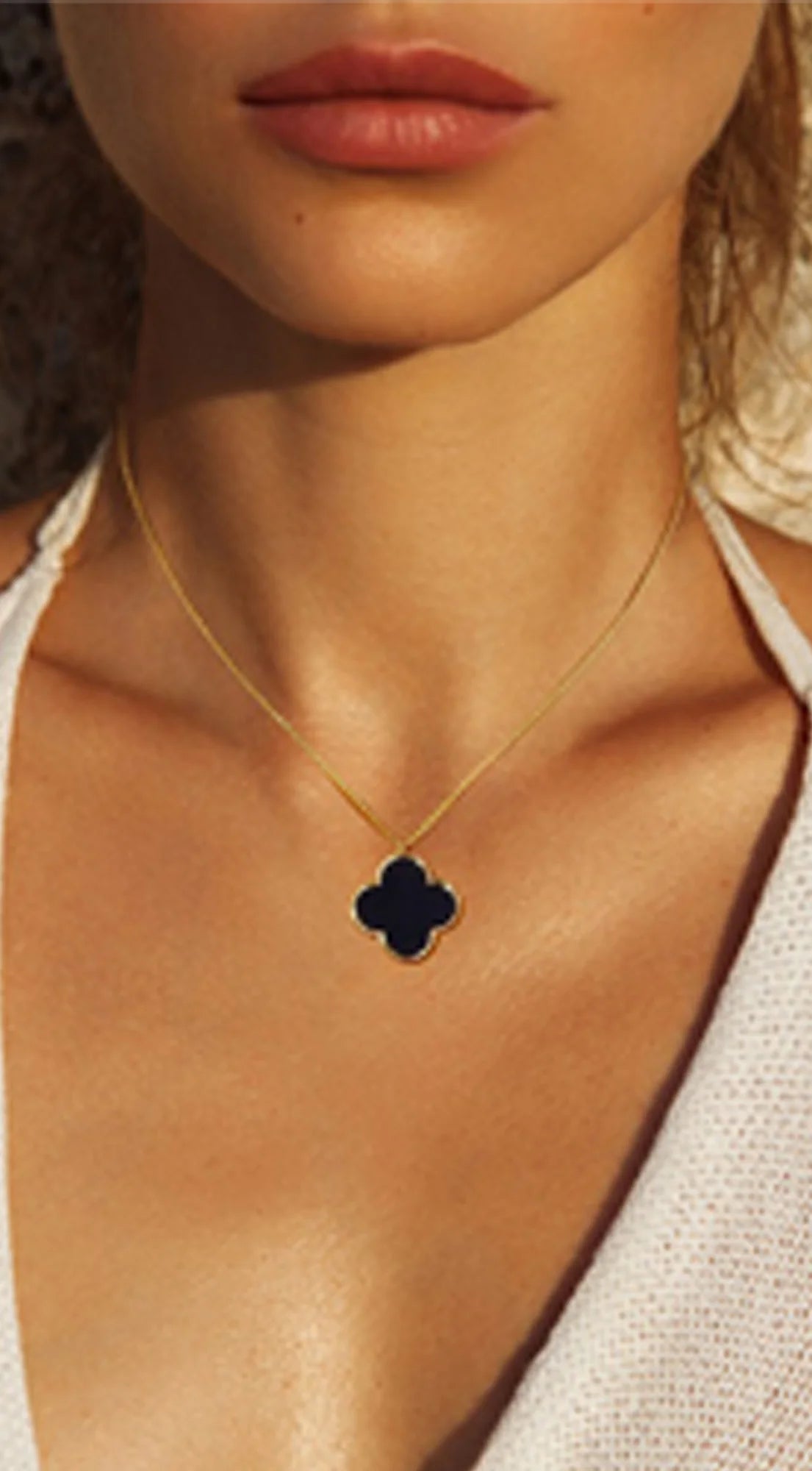 Clover Pendant Gold Dipped Chain Necklace - Black