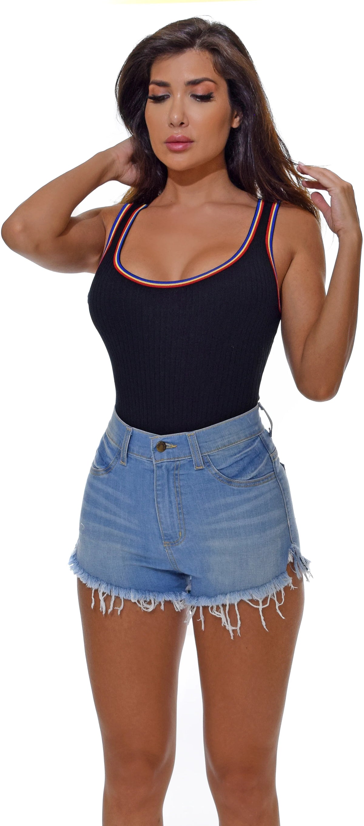 Delain Light Blue Frayed Denim Shorts