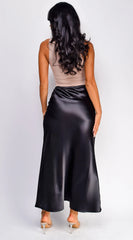 Ophelia Satin Slip Midi Skirt - Black
