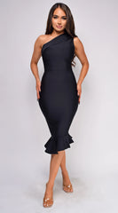 Luna Black Asymmetric Ruffle Bottom Bandage Dress