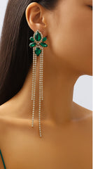 Lux Long Crystal Drop Earrings - Green