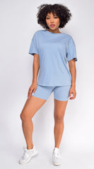 Oversized Blue T-Shirt And Biker Short Two Piece Set