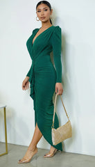 Azra Metallic Maxi Dress - Green