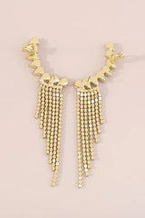 Shiny Gold Rhinestone Long Fringe Drop Earrings