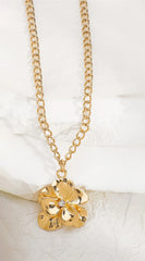 Jia Rhinestone Metal Floral Pendant Necklace - Gold