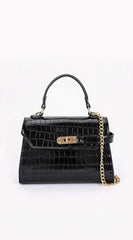 Vienna Faux Croc Top Handle Crossbody Bag - Black