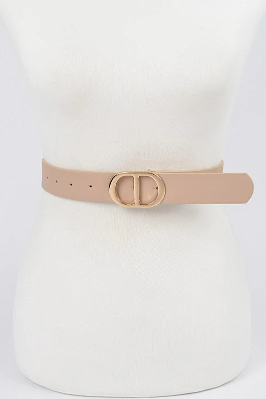 Twin Halo Gold Buckle Belt - Beige