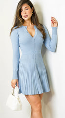 Tania Pleated Button Down Flare Mini Dress - Blue