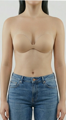 Adhesive Plunge Bra with Back Strap - Beige
