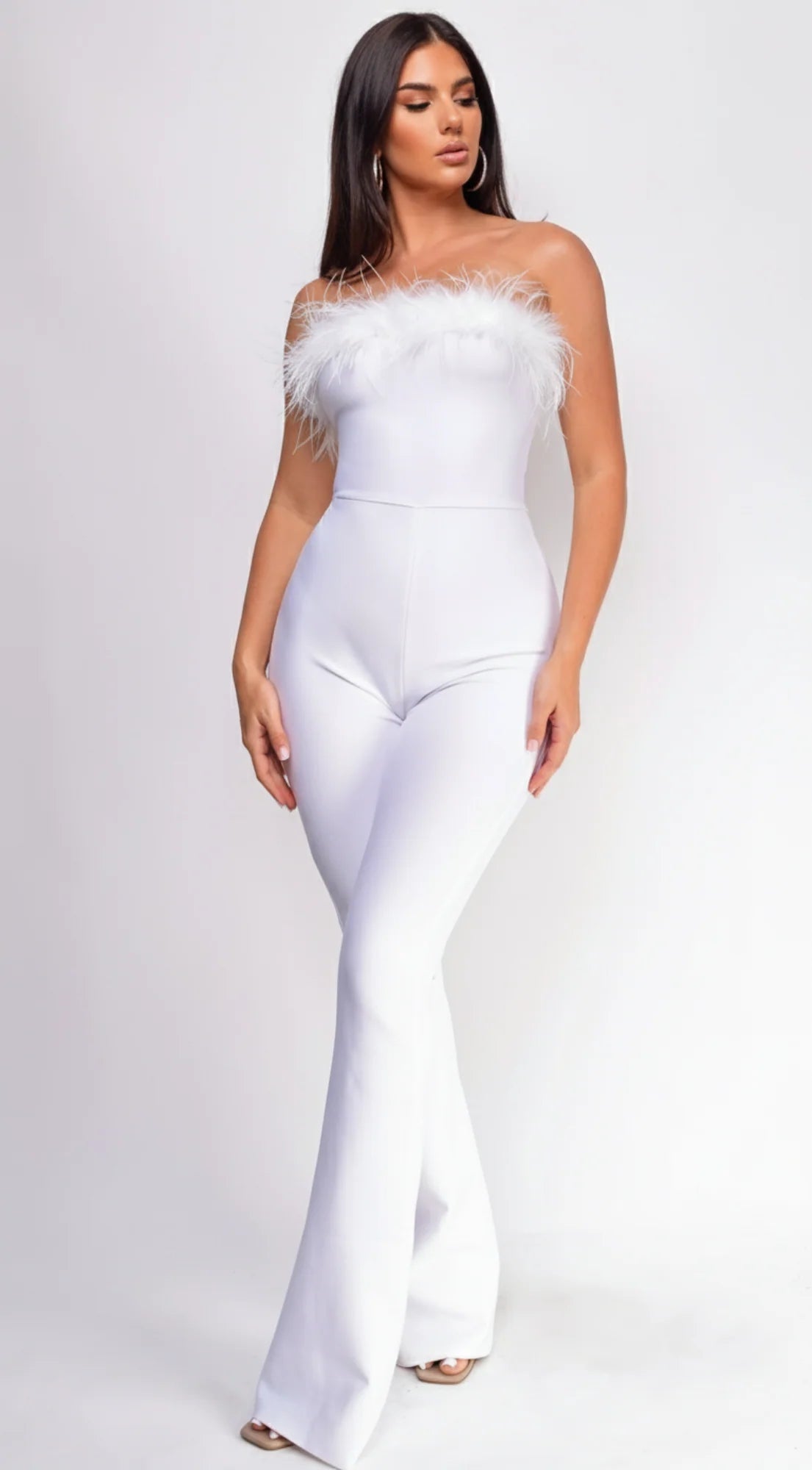 Xoey Feather Detail Bandage Jumpsuit - White