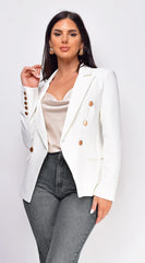 Viva White Gold Button Blazer Jacket