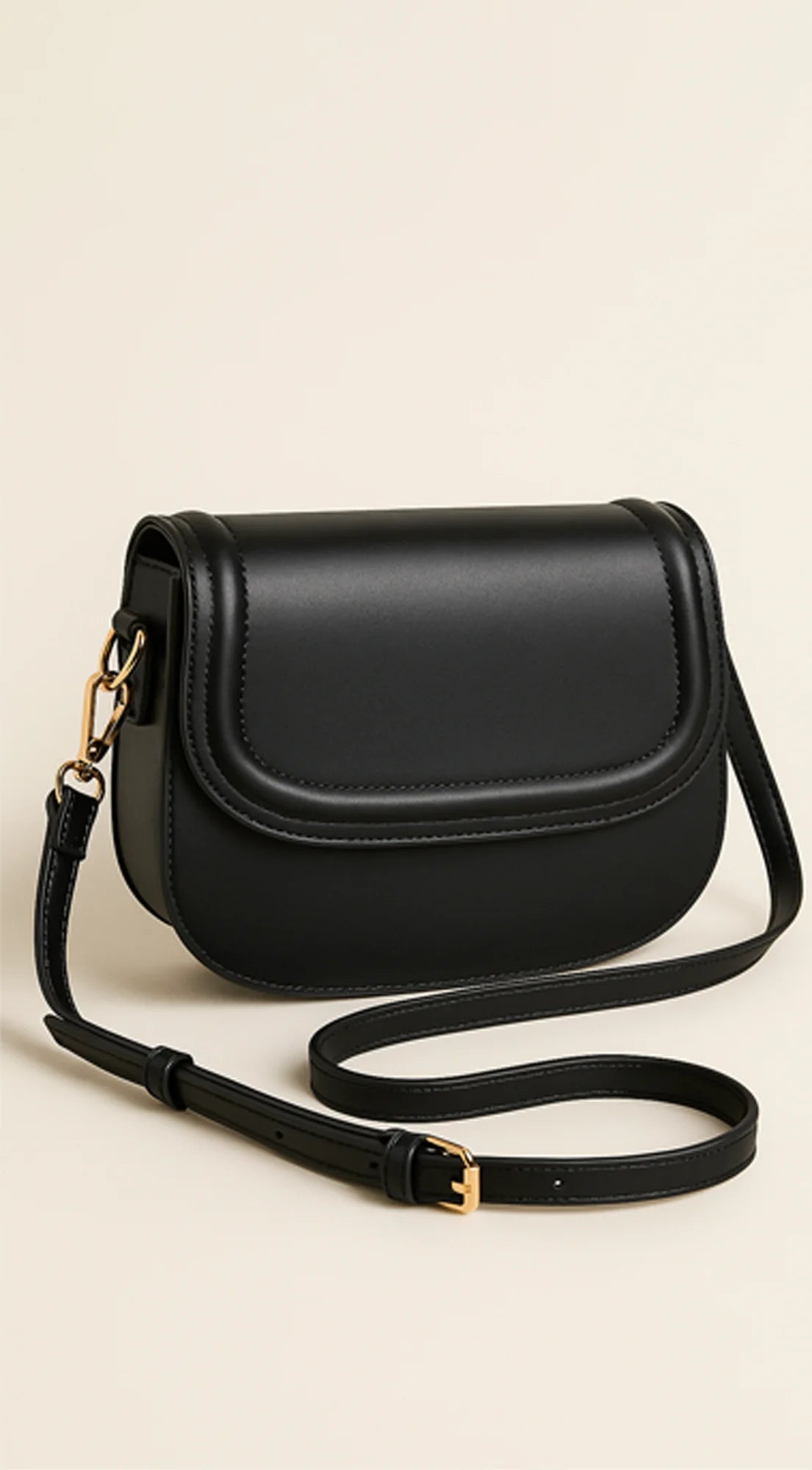Faux Leather Crossbody Bag - Black