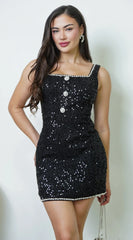 Avianne Tweed Sequin Mini Dress - Black