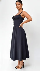 Noura Bustier Lace Up Midi Dress - Black