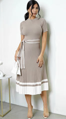 Nyxara Contrast Midi Dress - Beige