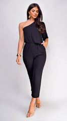 Vanessa Black One Shoulder Jumpsuit - Black