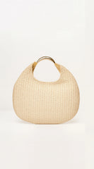 Sunhaven Faux Straw Metal Handle Hobo bag - Beige