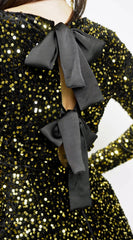 Éloria Velvet Sequin Long Sleeve Mini Dress - Black