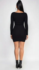 Arsenie Long sleeve Sweater Ribbed Side Slit Mini Dress - Black