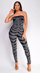 Clara Gray Tube Jacquard Lurex Jumpsuit