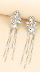 Lux Long Crystal Drop Earrings - Silver